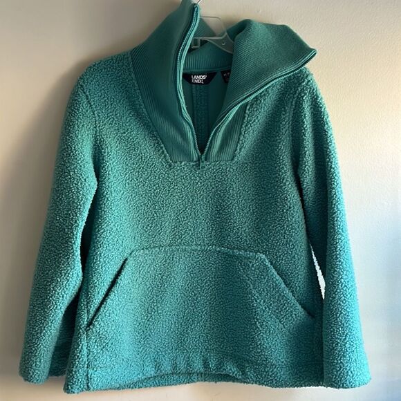 EXCELLENT CONDITION WOMEN’S MEDIUM PETITE PEACOCK TEAL BOUCLE 1/4 ZIP JACKET - Picture 4 of 10